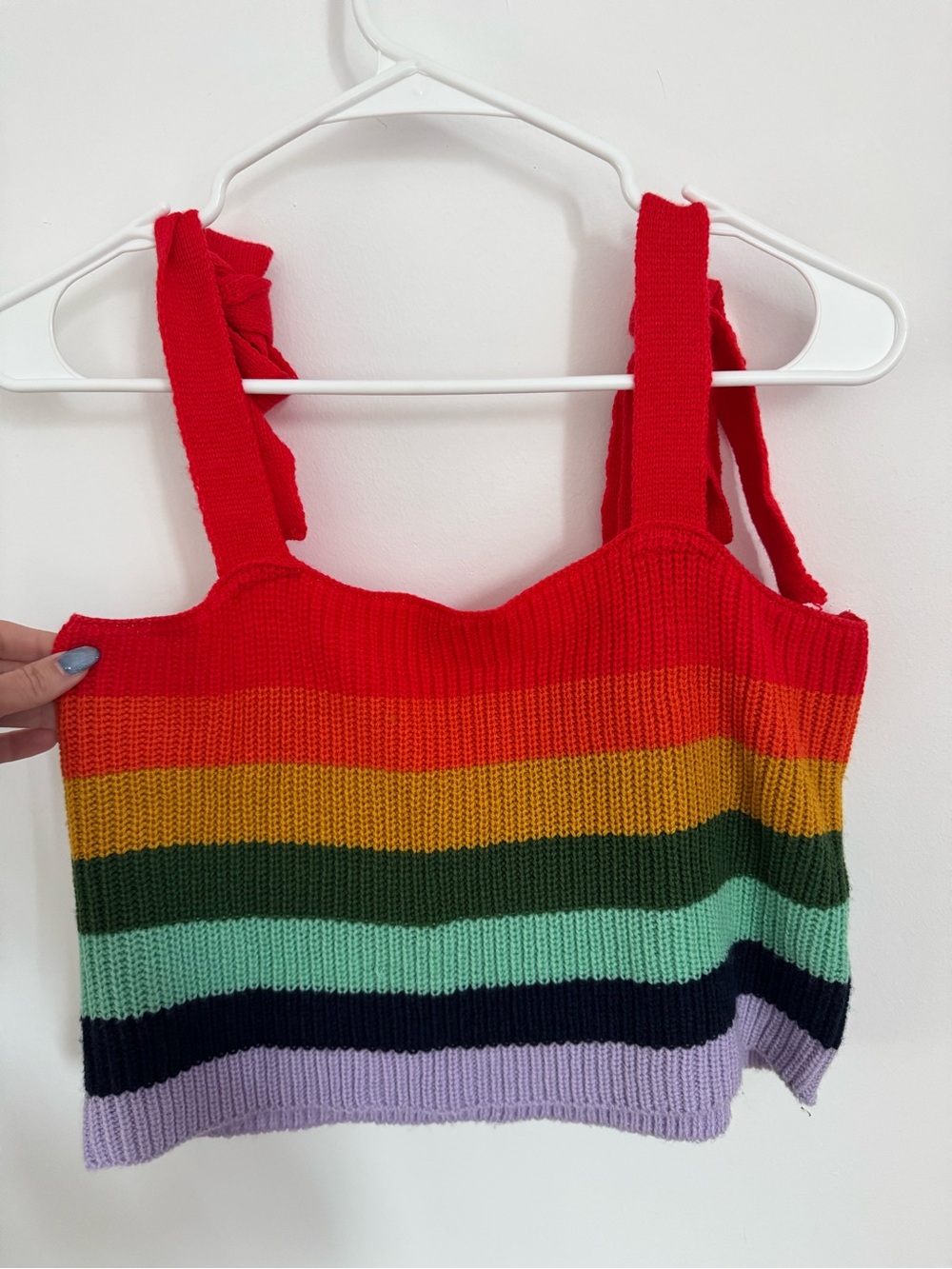 Rainbow Stripe Knit Crop Top — Red, Mustard, Green, Mint, Navy, Lavender